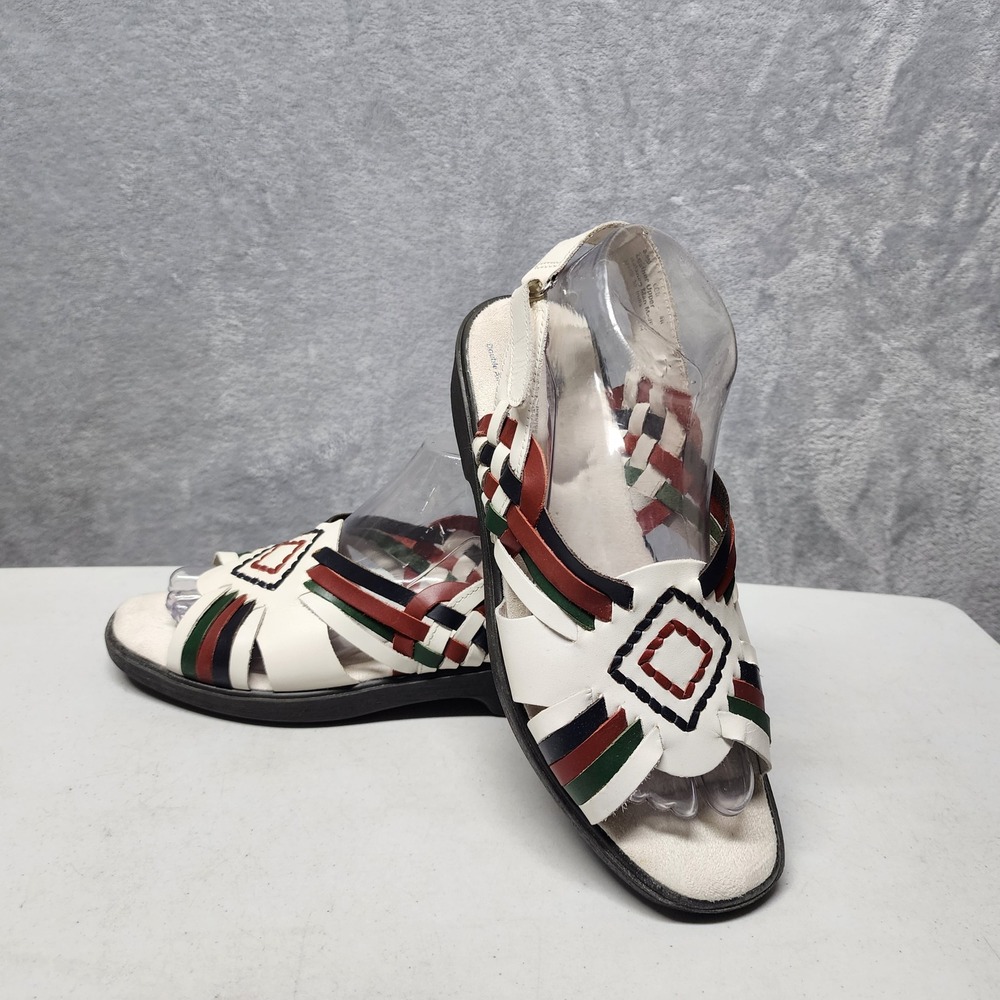 Dr. Scholls Sandals Womens 8.5 White Leather Woven Huarache Slingback Shoe Aztec